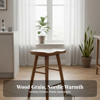 Nordic Design Backless Saddle Stool Minimalist Aesthetic Backless Saddle Perch Natural Grain Finish High Seating Stable Structure for Business Owners, Interior Designers, Cafe, Cashier Desk, Kitchen Island, Dining Area