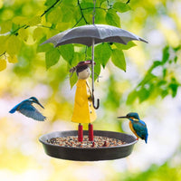 Decorative Girl with Umbrella Bird Feeder Art Craft Umbrella Girl Bird Feeder Lightweight Outdoor Decor for Patio