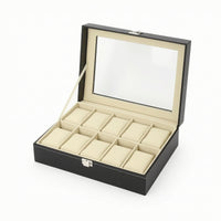Watch Display Box PU Leather Watch Organizer with Window Dustproof Jewelry Box with Dividers for Collectors, Dresser, Closet