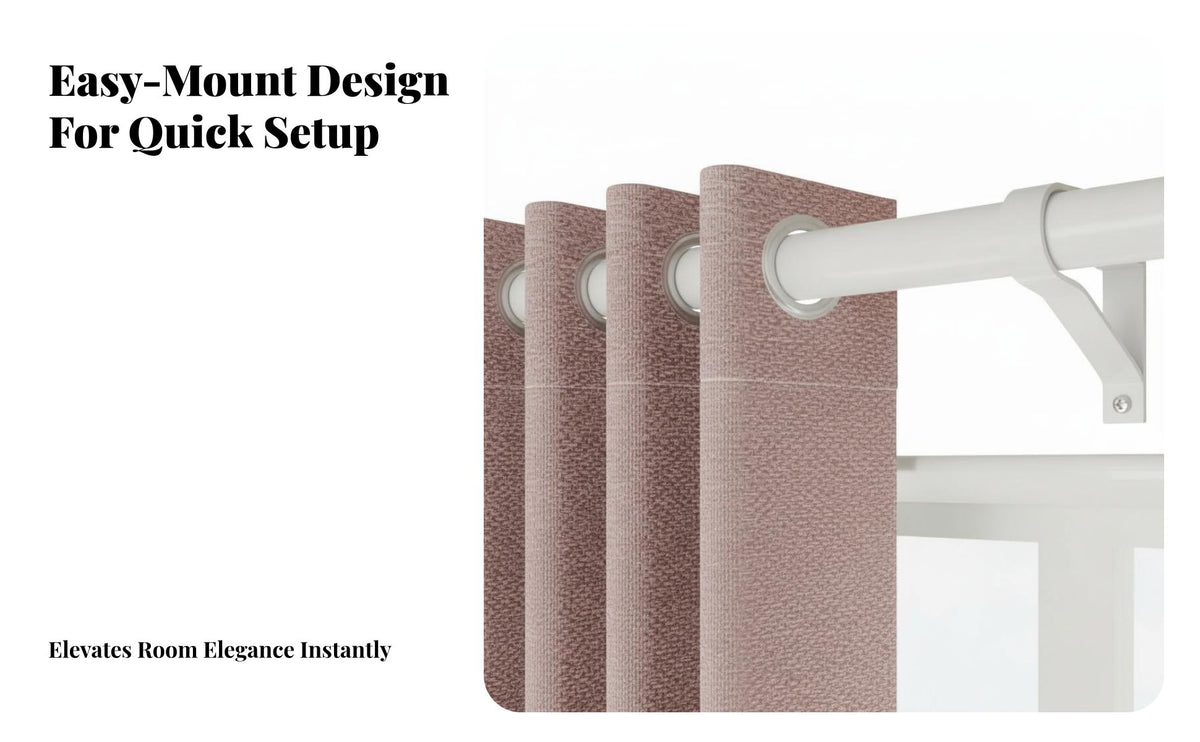 Light Blocking No-Drill Blackout Curtain Set Thickened Material Window Treatment Solid Color Design Drapery Panel Thermal Insulated for Renters, Students, Homeowners, Bedroom, Living Room, Home Office, Apartment
