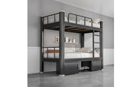 Metal Bunk Bed with Storage Heavy Duty Bunk Bed with Cabinets Space Saving Furniture for Students, Dormitory, Employee Housing, Compact Bedroom