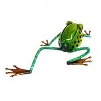 Turquoise-Green Legs Metal Frog Figurine Glossy Metal Desktop Figurine Reflective Surface Display Piece Long-Lasting for Garden