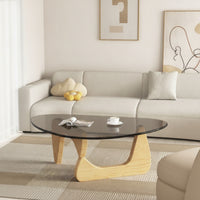 Asymmetrical Coffee Table Mid-Retro Modern Coffee Table with Glass Top Sculptural Furniture for Living Room, Apartment, Lounge