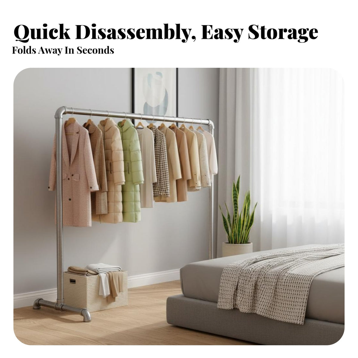 Steel Pipe Dehumidifying Rack Construction Industrial Pipe Clothes Rack Rust-Resistant Heavy Duty Clothes Stand for Balcony, Bedroom, Retail Display