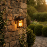 Flame-Effect Lantern with Carrying Handle Decorative Hanging Solar Lantern Weatherproof Portable for Courtyard