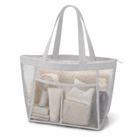 Mesh Tote Bag with Zipper Large Mesh Tote with Pockets Breathable Semi-Transparent for Beach, Pool