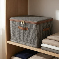 Zipper Closure Foldable Textile Storage Box Side Handles Zippered Textile Storage Box Fitted Lid Home Organizer Textured Woven Pattern