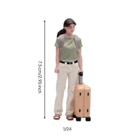 Miniature Woman with Suitcase Hand-Painted Journeyer Figurine Realistic Scale Model for Collectors, Scene Building