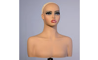 Mannequin Head with Shoulders Skin-Tone Manikin Head Prominent Lip Shape Female Mannequin Bust for Hairpiece Makers