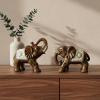 Ceramic couple Elephant Figurine Auspicious Gift Jeweled Elephant Statue Glazed Finish House Decoration for Office, Living Room, Entryway