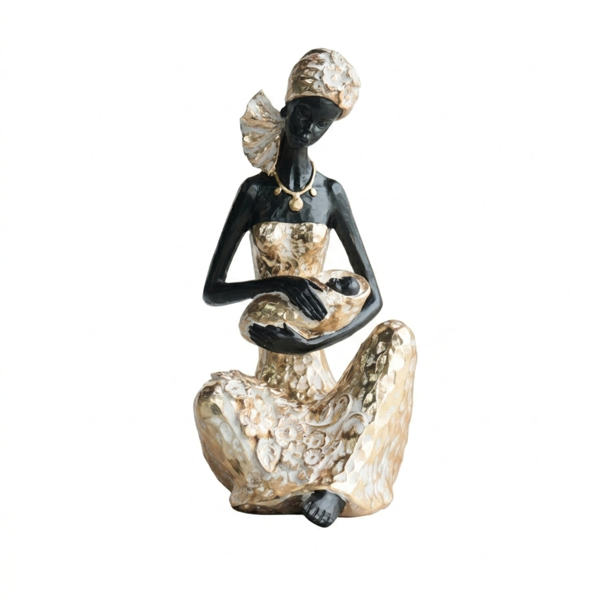 African Mother Figurine Hand-Painted Mother and Infant Statue Resin Woman Figurine with Infant for Parent, Art Collectors, Office Desk