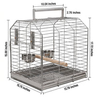 Handheld Bird Cage, Extra Large 304 Stainless Steel Bird Carrier with Wood Perch, Portable Outdoor Cockatiel Cage and Bird Cage with Cover