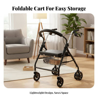 Built-in Storage Mobility Aid with Seat and Basket Safety Braking System Rollator Mobility Aid Lightweight Elderly Shopping Cart Sturdy Frame for Seniors, Rehabilitation Patients, Walking, Daily Use, Indoors, Outdoors
