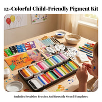 Face Paint Kit with Brushes and Stencils | 12 Bright Colors, complete, Face and Body Paint Set with Stencils, for Parties