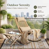 Metal Rocking Chair with Cushion & Pillow, Outdoor Patio Balcony Garden Chair, Weatherproof Rocking Lounge Chair with Side Table