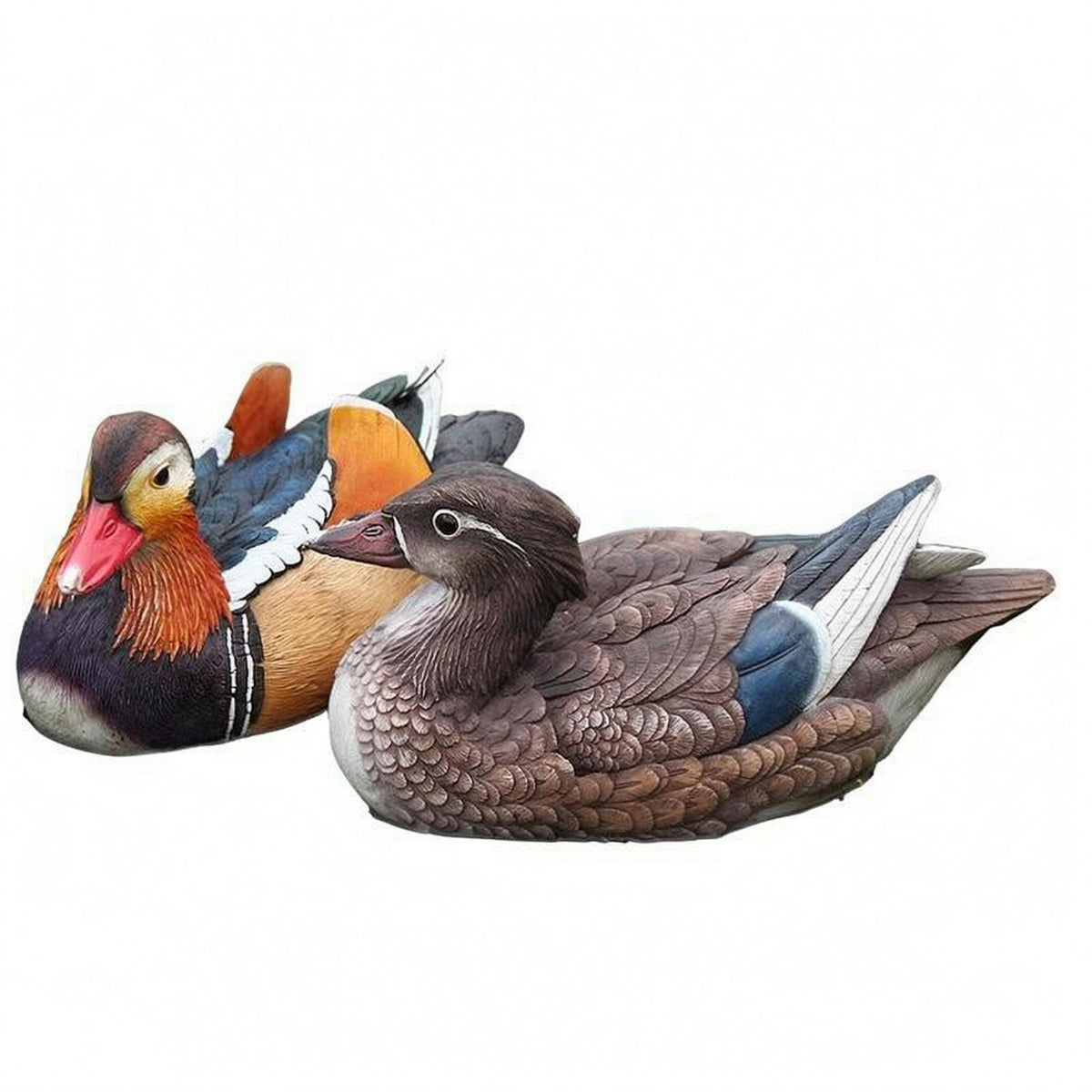 Textured Feathers Mandarin Duck Ornament Realistic Floating Duck Ornament Multicolor Painted Finish for Water-Scaping, Garden, Courtyard