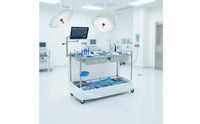 Locking Wheels Hospital Treatment Trolley Quiet Casters Stainless Steel Medical Mobile Trolley Safety Guardrails 2-Tier Laboratory Trolley Easy Assembly for Laboratory