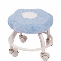 Caster Wheels Cloud Stool Soft Textured Rolling Stool White Metal Frame Small Furniture Curved Legs