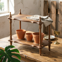 Wooden Shelf with Two Tiers Sturdy Vintage Wood Shelf Multifunctional