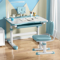 Tiltable Desktop Adjustable Kids Desk and Chair Set Rounded Edges Ergonomic Children Study Table Built-in Storage Ergonomic Kids Writing Table Split Backrest for Homeschooling