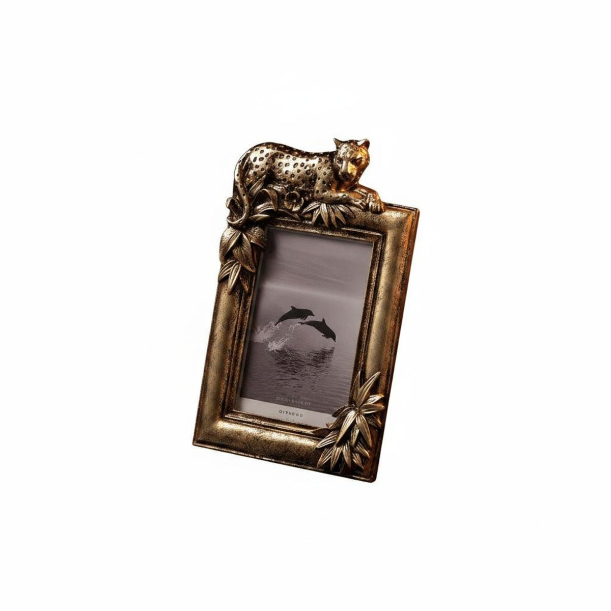 Gilded Feline Picture Frame Glass Front Ornate Vintage Photo Frame