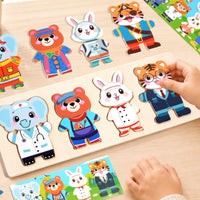 Educational Animal Dress-up Puzzle Matching Wooden Puzzle with Board Easy to Handle Toy Preschool for Classroom