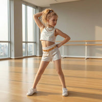 Cosplay Performance Outfit Shiny Short Top and Shorts Set with Belt Gleaming Costume for Children
