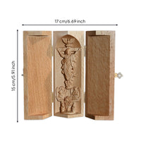 Folding Triptych Tabletop Carving with Hinged Panels Hand-Carved Shrine for Collectors, Desk