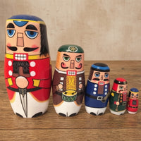 Nesting Doll with Guard Motif Hand-Painted Wooden Matryoshka Set Glossy Toy for Classroom Teaching