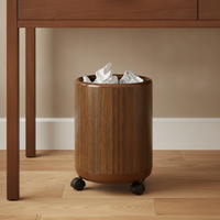 Wood Grain Round Trash Can with Wheels, Large Capacity Household Waste Bin