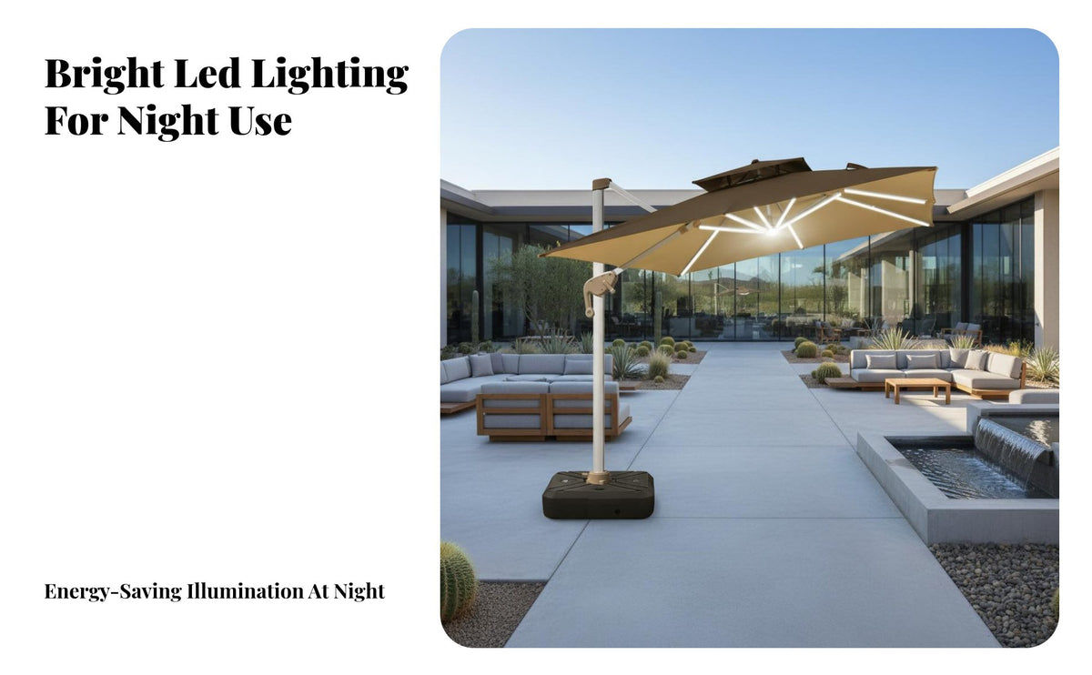 Double-Headed Cantilever Umbrella Protection Double Head Garden Umbrella Aluminum Alloy Frame Twin Canopy Solar Lighted Parasol for Homeowners, Deck