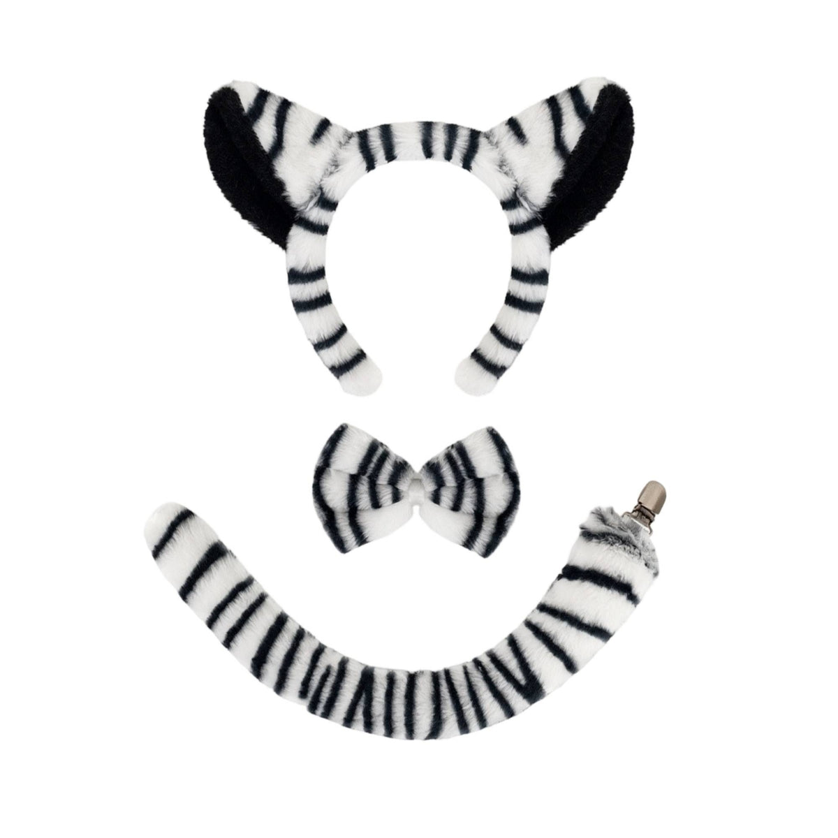 3 Pieces Soft Striped Equine Ears Headband with Tail Fuzzy Animal Ears Headband Padded Bow Tie Soft for Cosplayers