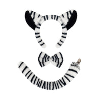 3 Pieces Soft Striped Equine Ears Headband with Tail Fuzzy Animal Ears Headband Padded Bow Tie Soft for Cosplayers