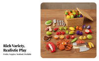 Fruit Vegetable Seafood Playset Lidded Cut-Apart Toy Food Basket Set Cuttable Play Food Set Rectangular Bright Colors