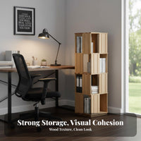 Mortise and Tenon Joinery 360-Degree Rotating Book Shelving Unit Space-Saving Revolving Book Shelving Unit Minimalist Design Bookshelf Natural Wood Finish for Children, Students, Living Room, Small Compact Areas, Bedroom, Home Office