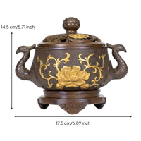 Lidded Copper Scent Burner Raised Base Mythical Bird Scent Burner Side Handles