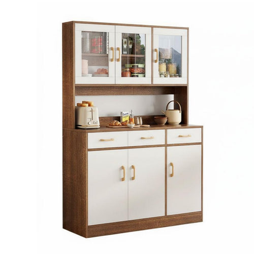 1 Piece Dining Room Buffet Hutch Cabinet Sideboard Drawers Glass Doors Large Capacity Multi-functional Storage Suitable for Homeowners Families Home Bar Living Room