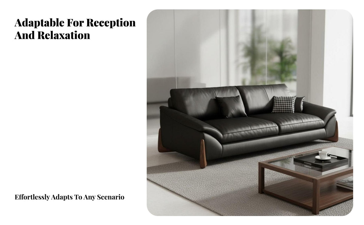 3-Seater Modern Sofa Genuine Leather Upholstery Deep-Seat 3-Person Sofa Minimalist design Lounge Seating for Apartment Dwellers, Families, Waiting Room