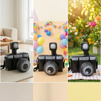 Vintage-Style Inflatable Camera with Strap Lightweight Camera Prop Portable Toy Compact for Costumes, Photo Shoots, Parties
