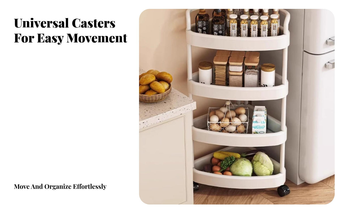 Space Saving Multi-Tier Triangular Trolley Large Capacity Multi-Tier Rolling Rack Quick Draining Shelving Uniwheel Hollow Design for Homeowners, Renters, Students, Bathroom, Corner Areas, Laundry Room, Kitchen