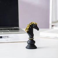 Horse Chess Piece Figurine Gold-Accented Horse Chess Piece Statue Resin Sculpture for Collectors