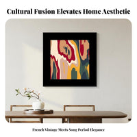 French Retro Song Dynasty Design Art Crafted Tic Decor Framed Canvas Wall Art Ready to Hang Antique Design Wall Hanging for Interior Decorators, Gift Givers, Plant Lovers, Living Room, Bedroom, Hallway, Kitchen