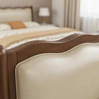 Solid Wood Bed Retro Style Storage Headboard Bed Easy to Clean for Guest Room