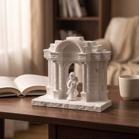 Stone-Like Aquarium Ornament with Angel Decorative Miniature Roman Temple Safe Pavilion Model Ancient for Desk, Bookshelf
