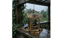 Waterproof Hanging Bird Feeder Outdoor Iron Bird Feeder Arched Chain Garden Decor Roof Style Top for Courtyard, Balcony