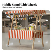 Foldable Market Stall Optional Wheels Wooden Vendor Cart with Canopy Easy In Stand Tion Wooden Merchant Stand with Awning for Craftsmen, Kids