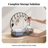 Multi-Purpose Arched Key Rack with Basket Space-Saving Design Home Organization Accessible Storage Entryway Organizer No Installation Required for Homeowners, Families, Students, Living Room, Bedroom