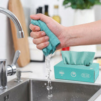 Reusable Microfiber Cleaning Cloths, 20cm x 20cm Cleaning Cloths for Kitchen and Dishes, Oil-Resistant Extractable Cloth in Pull-Through Box