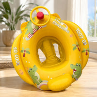 Seated Swim Float with Seat Backrest Baby Swim Seat Raised Front Cushion Baby Swimming Buoyant Device Cartoon-Style