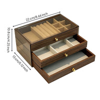 Walnut Wood Jewelry Box Velvet Lined Tiered Jewelry Storage Box Transparent Lid for Dresser, Bedroom